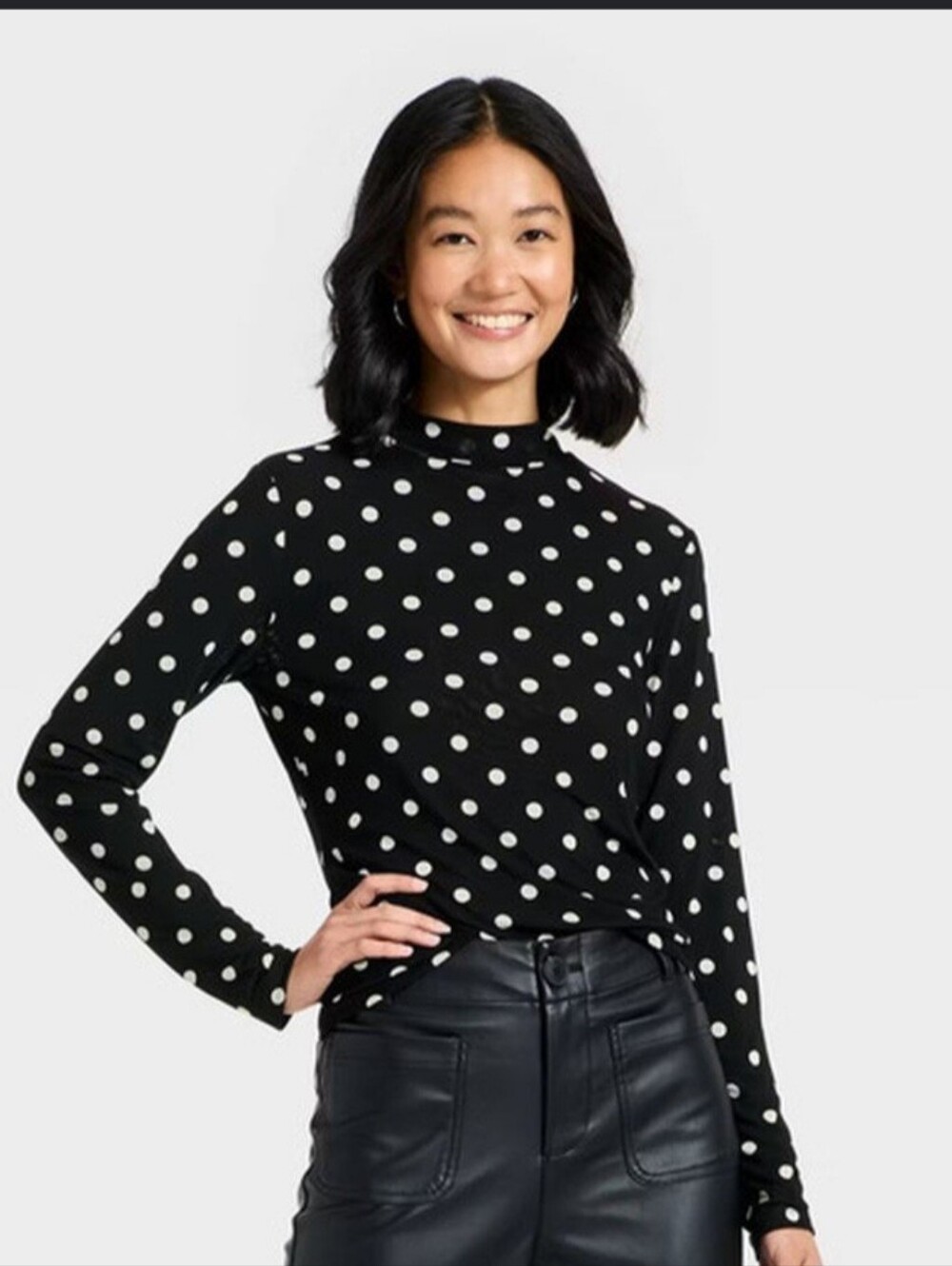 a new day Black Long Sleeve Polka Dot Top